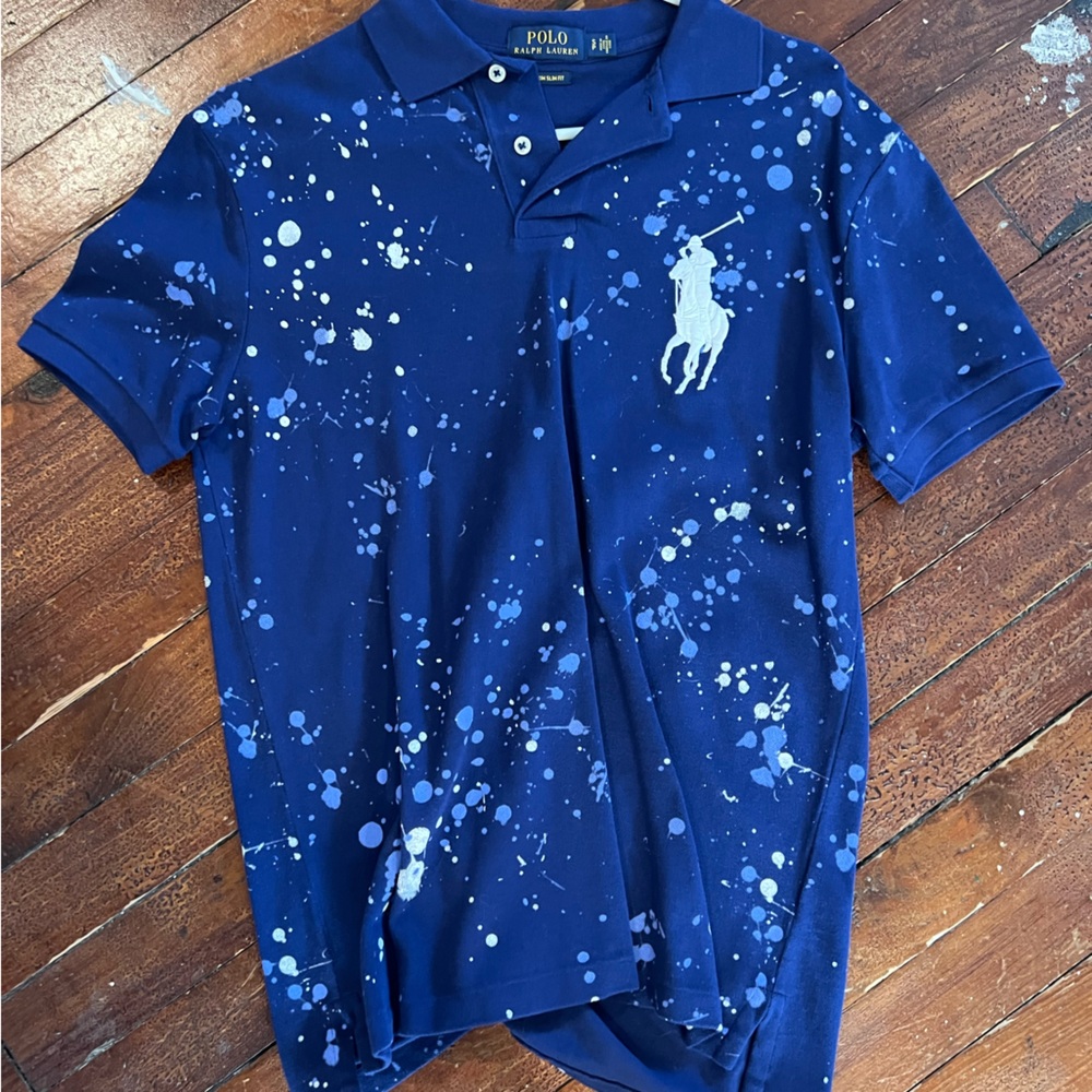 Ralph Lauren Navy Polo with White Paint Splatter
